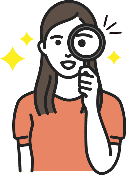 イラスト-虫眼鏡を覗く女性